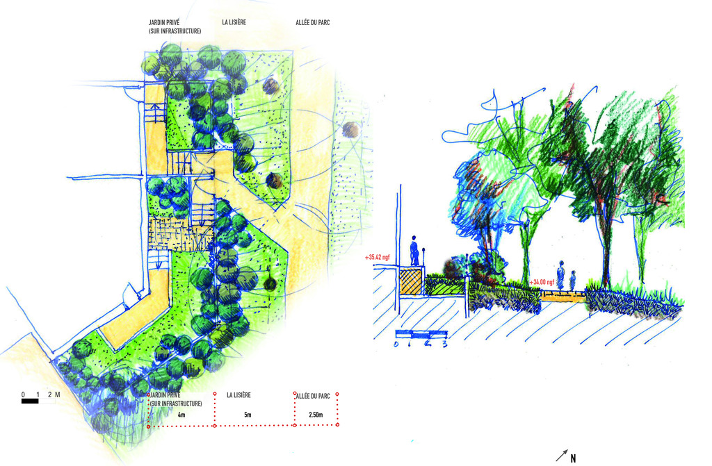 Atelier Alice Tricon / Jardins / Paysages - Ilôt 4E <br>ZAC Confluences Ivry-sur-Seine -  - I4E- ZAC Confluences-la lisiere de l'espace prive au domaine public -Atelier Alice Tricon
